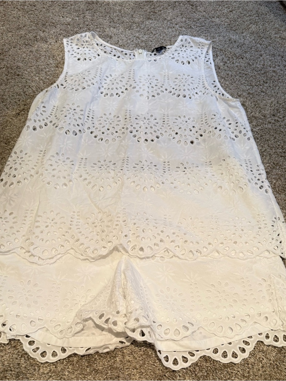 Women’s White Eyelet Sleeveless Top and Shorts Set - Classic Summer Layer